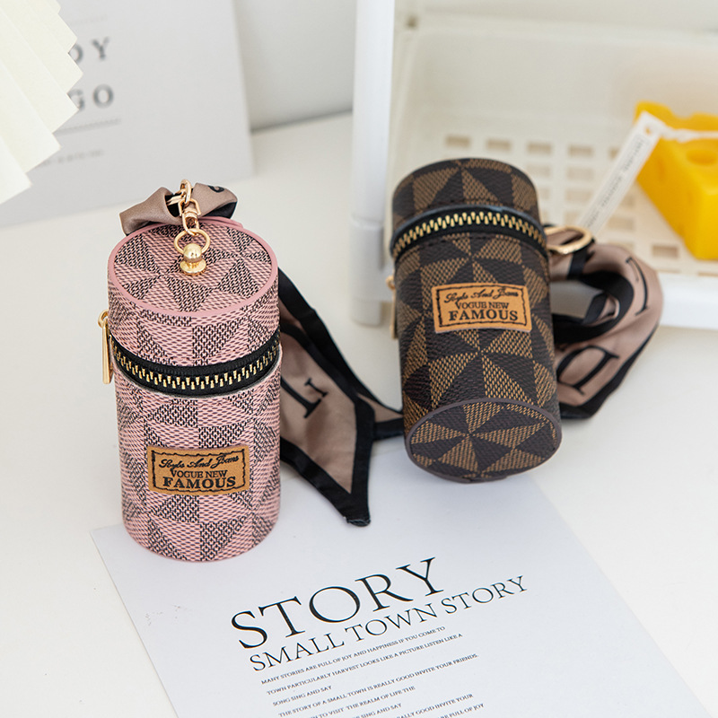 2024 New cute bucket-shaped, fashionable and simple red envelope, small hand-held key pendant, silk scarf small bag for women details Picture