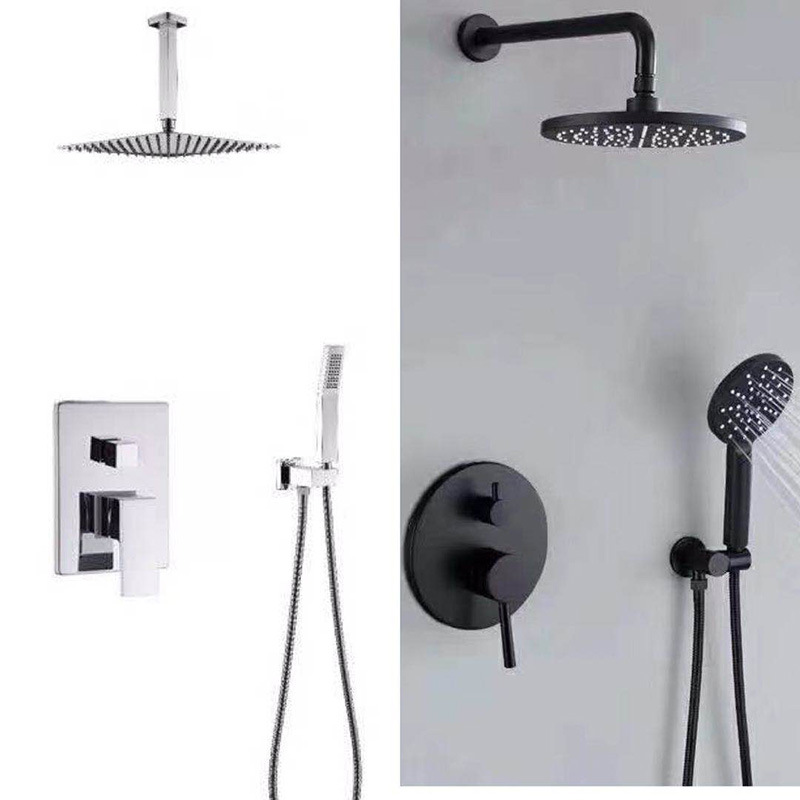 Factory direct sale: Black all-copper main body with embedded box, concealed dual-function wall-mounted simple shower head set Specification drawing