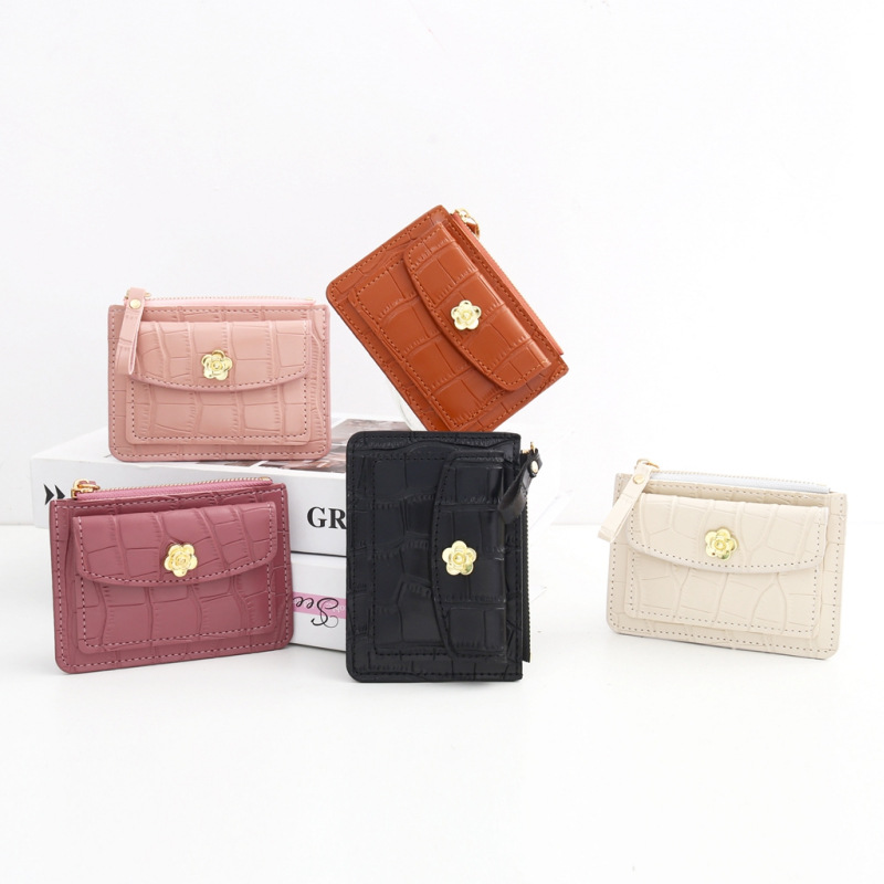 New style card bag, coin purse, zipper slot, women's Instagram, camellia, crocodile pattern, fresh and clean, wholesale, logo order full figure