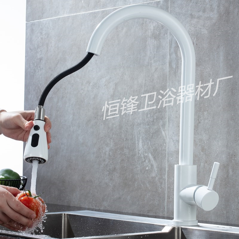 Quartz stone sink kitchen faucet, 304 stainless steel white lacquered faucet, kitchen cold and hot sliding faucet details Picture