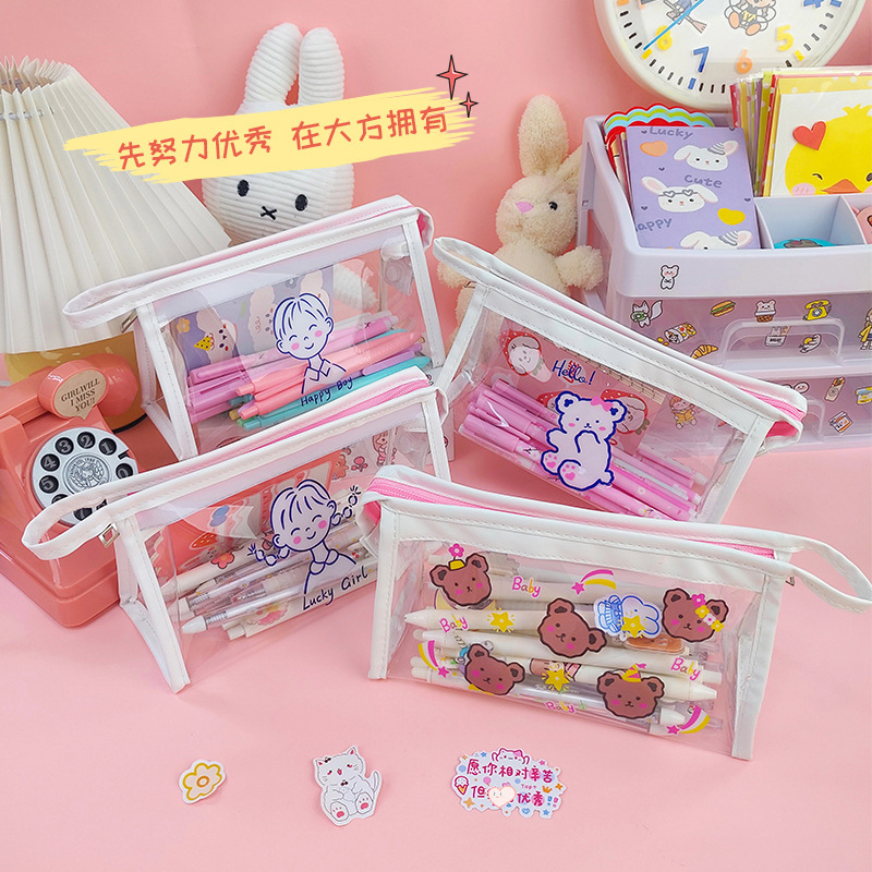 Transparent PVC cosmetic bag, women's ins waterproof storage bag, girlish portable travel storage bag, portable toiletry bag, pen case Specification drawing