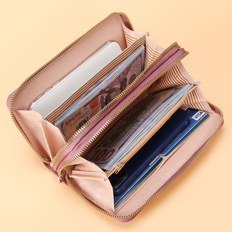 2021 New long style for ladies, Korean version simple double-zipper large-capacity coin purse, multi-slot wallet card case details Picture