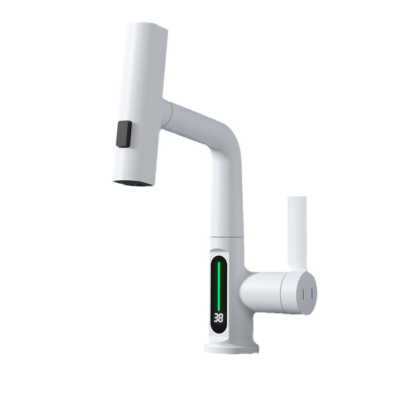 KINSE Flying Rain Copper washbasin Faucet pull-out countertop basin digital display Faucet Three-function blade Waterfall Faucet Item Picture