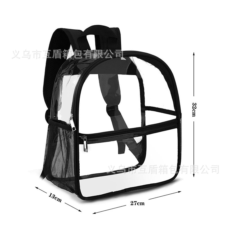 The student transparent, dirt-proof and waterproof pvc see-through backpack is suitable for school sports work, stadiums and safe travel details Picture