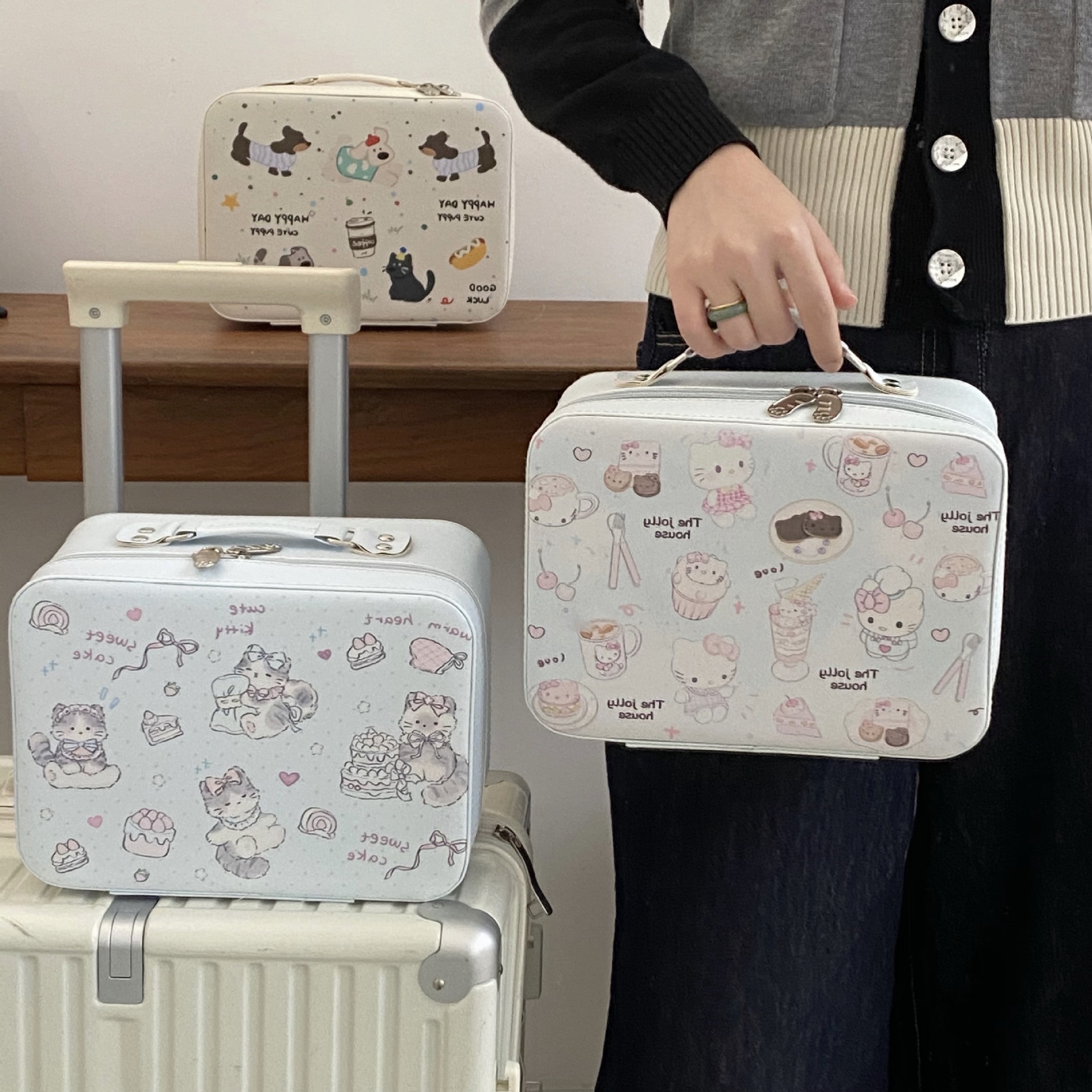 Cartoon cake Cat Makeup box for Women, 2025 New high appearance level, large capacity skin care product storage, portable makeup bag details Picture