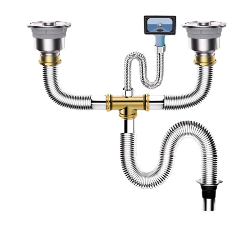 Kitchen sink, stainless steel double-trough drain pipe accessories, sink and sink drainage anti-odor pipe Item Picture