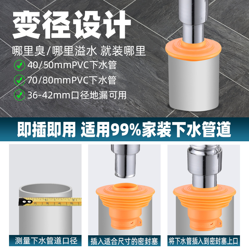 Anti-odor sealing cover for sewer pipes, kitchen washbasin, washing machine, floor drain, drainage pipe sealing plug accessories Application Scenario