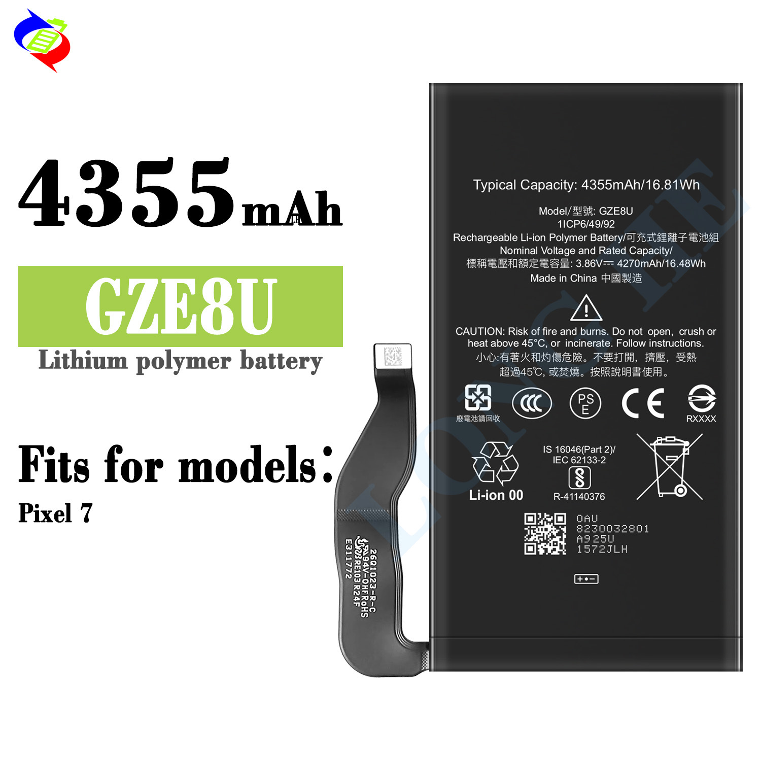 Factory wholesale and export of 4355mah built-in battery board for Google Pixel 7 mobile phone rechargeable battery GZE8U full figure