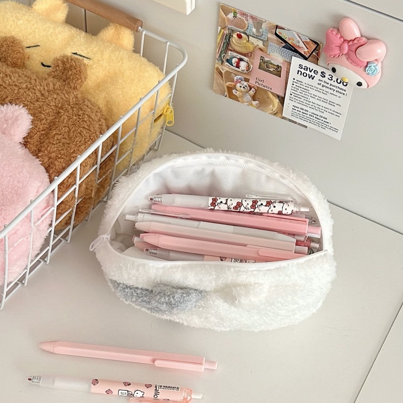 Original! High appearance level plush pen case, ins cartoon cute, multi-functional large capacity storage bag, student stationery bag Item Picture