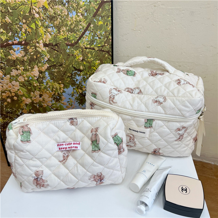 Ins-style bear and rabbit makeup bag, large-capacity stationery storage bag, pen case, portable travel toiletry bag, three-piece set Application Scenario