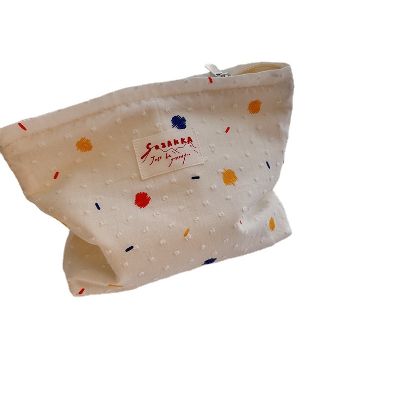 34181 Summer Candy Bean Clutch, cosmetic bag, White cute portable travel Storage bag, canvas bag, student girl Item Picture