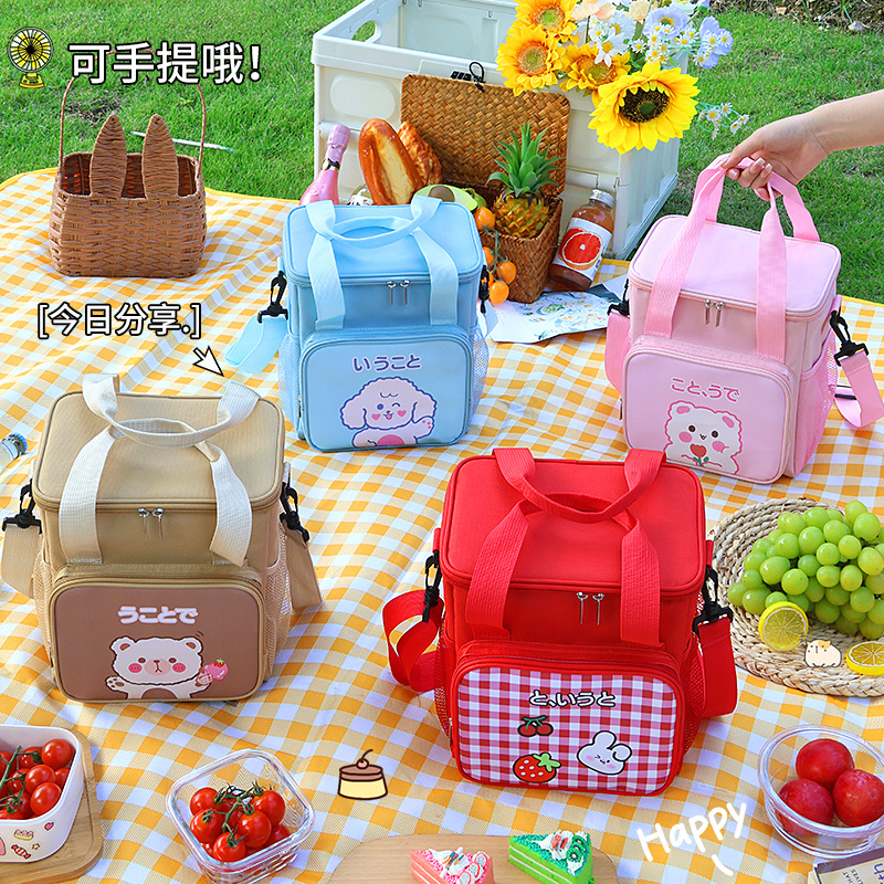 Cartoon lunch box bag, insulated bag, aluminum foil thickened insulated bag, hand-held shoulder bag, portable bento bag, picnic bag for going out details Picture