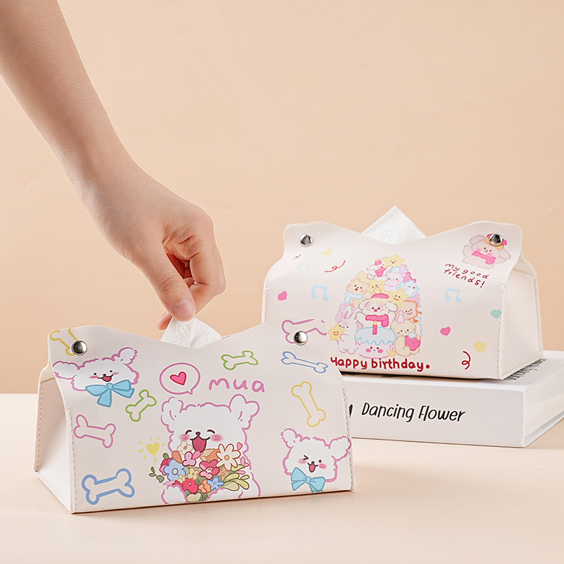 Wholesale of Nordic creative PU leather tissue boxes for home living rooms, dining rooms, coffee tables, cute desktops and multi-functional tissue boxes details Picture