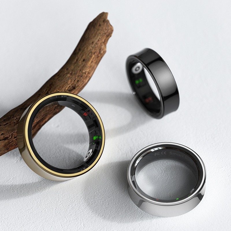 The new cross-border R09 smart ring features heart rate, blood oxygen, sleep, exercise step counting, water resistance, Bluetooth, camera and charging case full figure