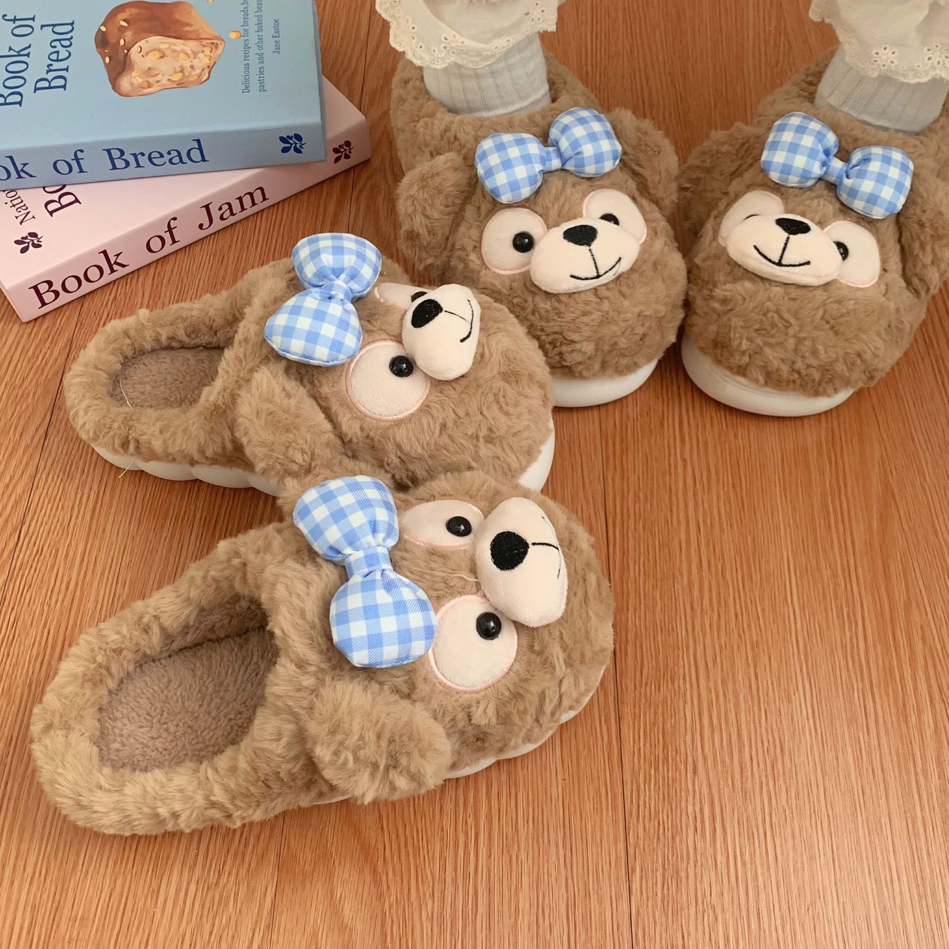 Cotton slippers for women in autumn and winter, cute little monkey, thick-soled home anti-slip bag and fleece warm postpartum shoes for outerwear Specification drawing