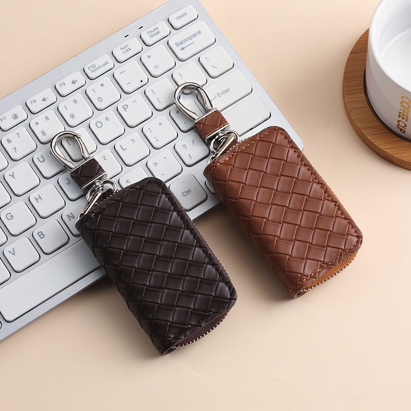 Cross-border woven pattern car key case, men's multi-functional large-capacity zipper, women's scratch-resistant key case, keychain Specification drawing