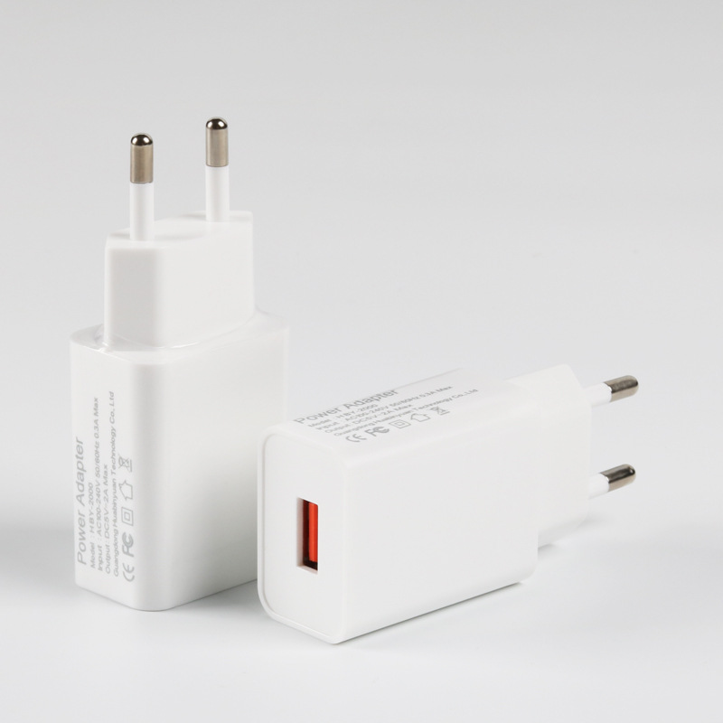 European standard 5V2A charger, USB charging head, 5V1A power adapter, ce certified 5V 2.1A mobile phone fast charging head details Picture