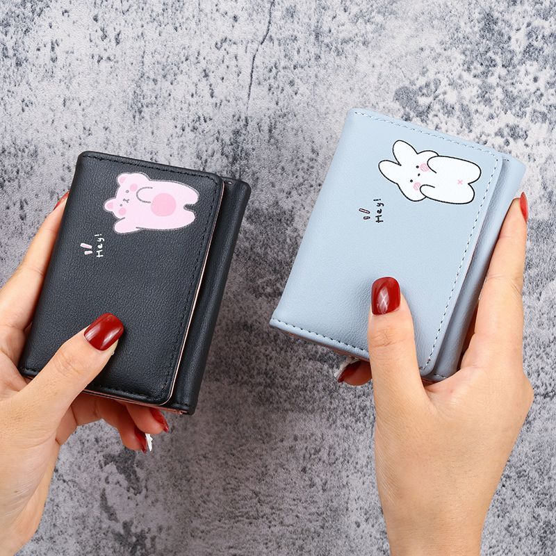 Korean version small wallet, 30% off for women, short printed, cute and simple, student multi-slot coin purse, cartoon women's wallet full figure