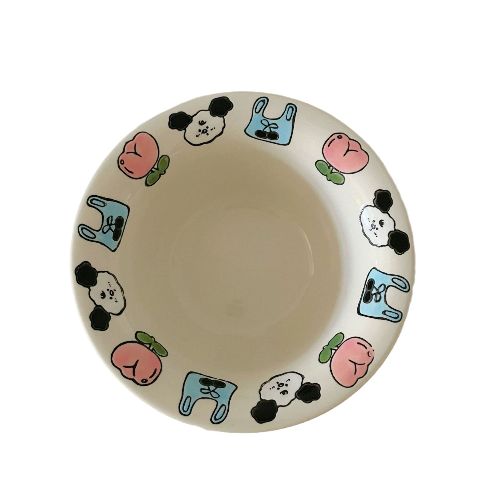 Creative, cute and childlike ceramic bowl with relief hand-painted flanged straw hat, salad bowl, deep pasta plate, household vegetable plate and rice bowl Item Picture