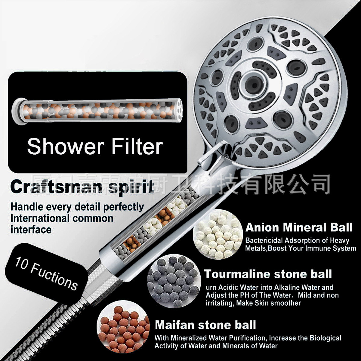 American creative handheld showerhead Amazon 10 Function filtering Beauty care pressure-increasing showerhead wholesale Application Scenario