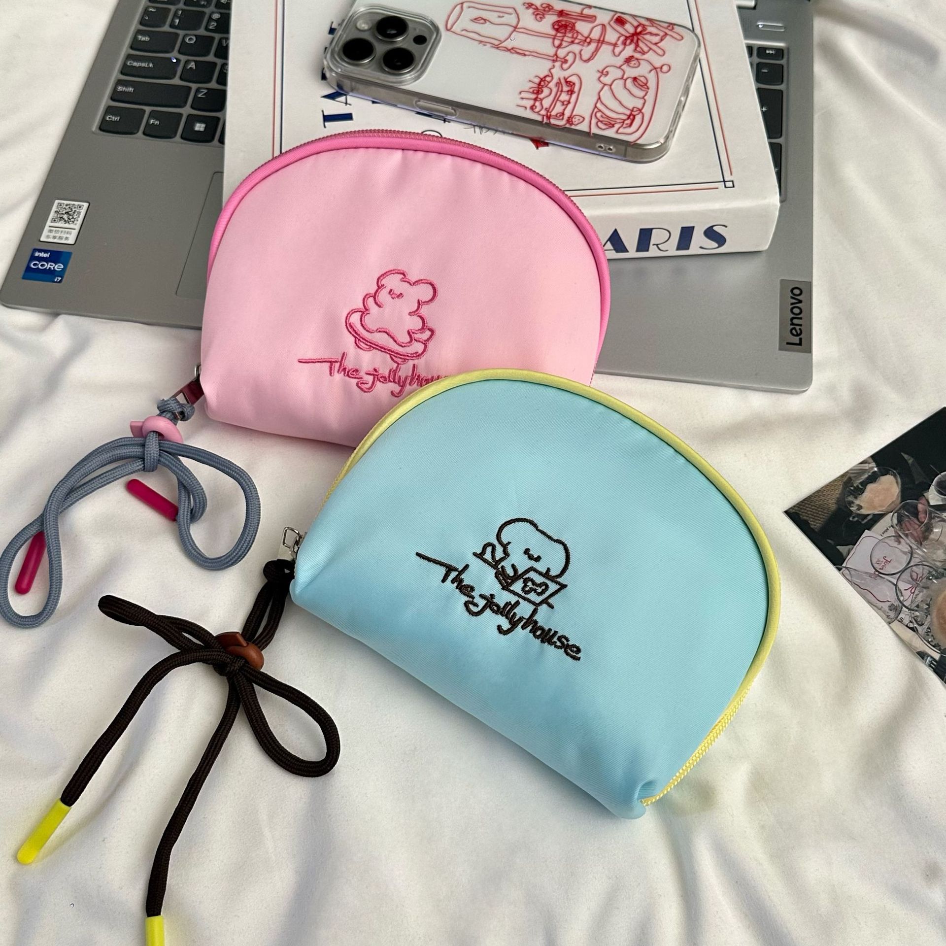 Line Puppy Semi-circular Cosmetic Bag for Women 2025 New portable mini cartoon storage bag for cosmetics Specification drawing