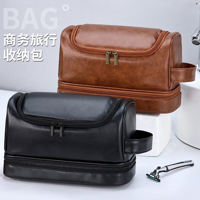 Business travel men's toiletry bag, double-layer hand-held makeup bag, portable large-capacity waterproof cosmetics storage bag details Picture