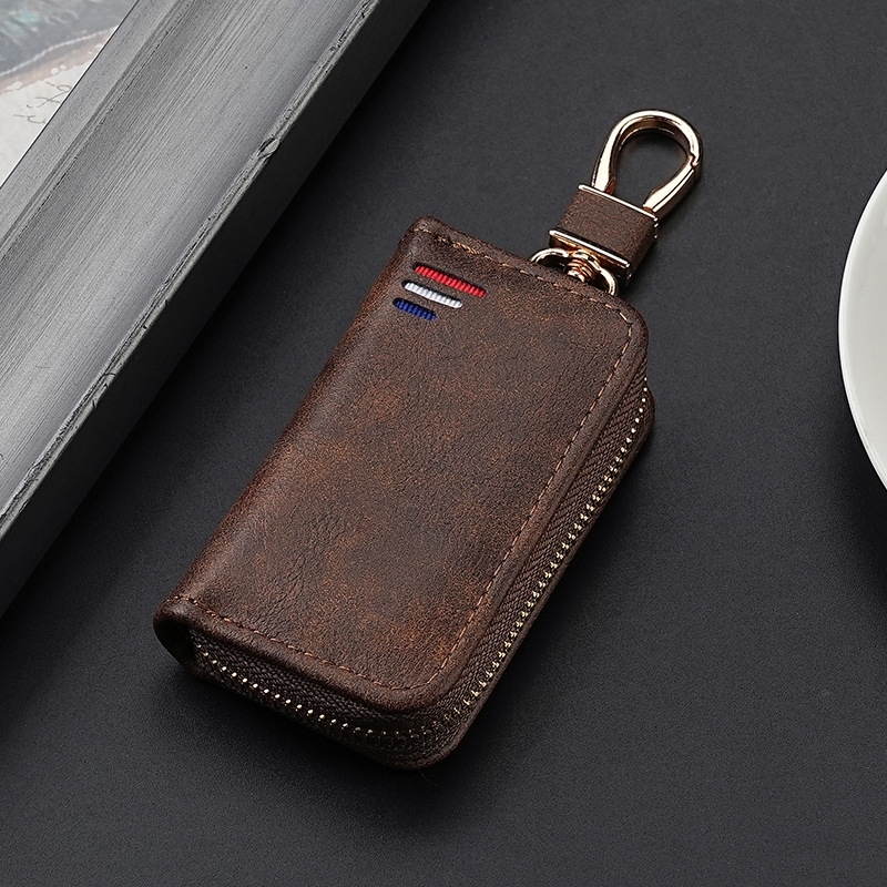 Cross-border business pu leather zipper bag, men's business waist hanging key bag, women's multi-functional car universal key chain full figure