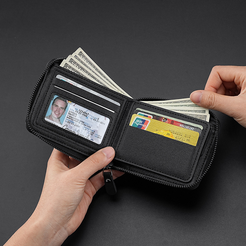 2025 New cross-border men's wallet, short horizontal zipper wallet, coin purse, retro casual clasp square bag details Picture