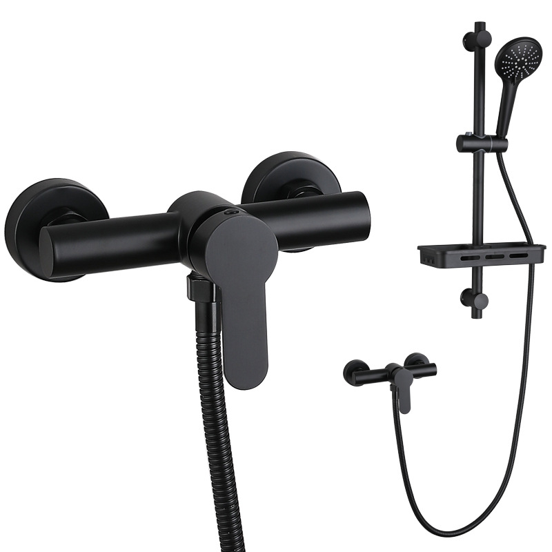 Factory direct sales of black 304 stainless steel simple shower head set, cold and hot lead-free portable bathroom shower faucet Item Picture