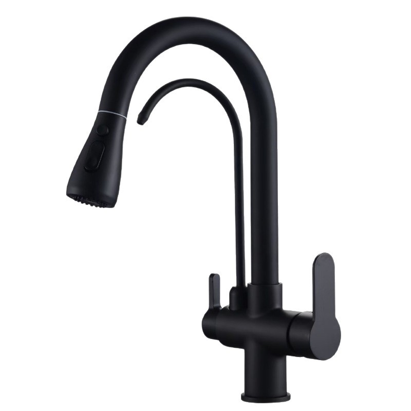 All-copper kitchen pull-out cold and hot water faucet, three-in-one pure direct drinking water faucet, sink, dishwashing basin and sink Item Picture