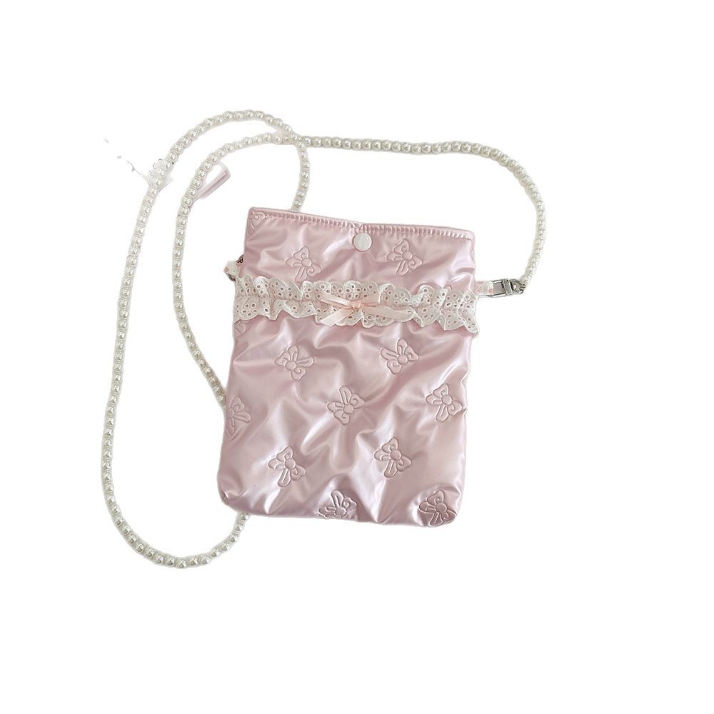 5324 pu bow cotton crossbody small bag, mobile phone bag, pearl chain bag, portable mini makeup bag Item Picture