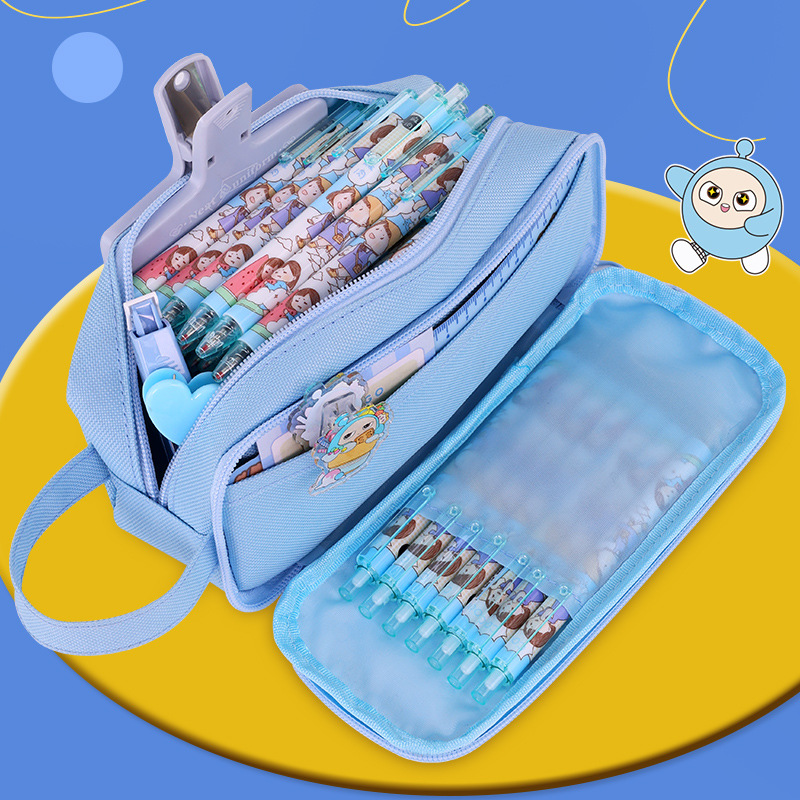 New cartoon cute cocoa egg double-layer transparent pencil case, ins high appearance level, large capacity, dirt-resistant pencil and stationery box details Picture