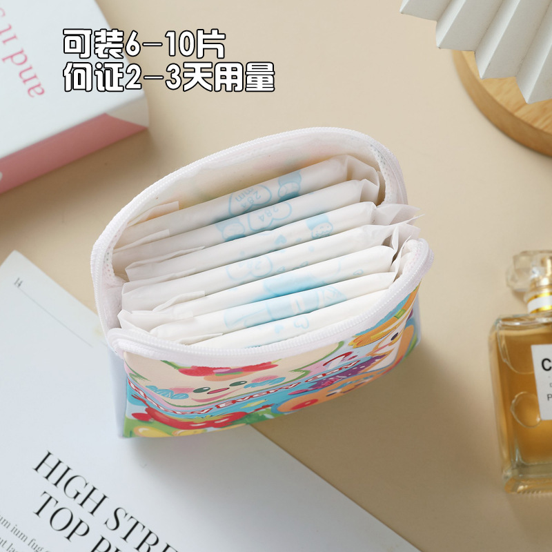 Cartoon sanitary napkin storage bag, cute girl makeup bag, sanitary napkin storage bag, ins cartoon menstrual bag, waterproof details Picture