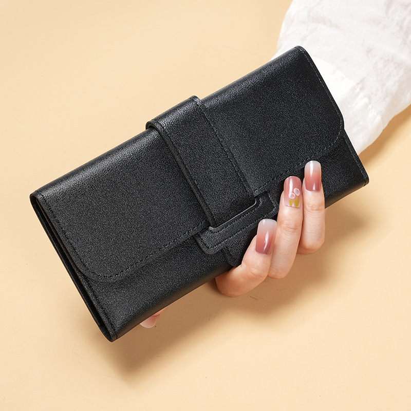 Ladies' wallet, long, three-fold flip cover, Korean style, fresh and cute, student pocket, multi-functional buckle wallet, foreign trade Specification drawing