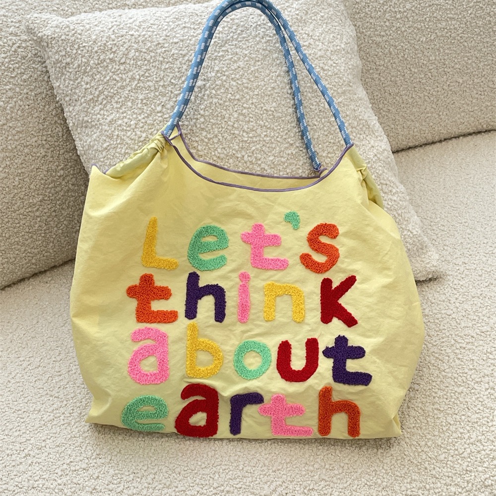 4653 Korean-style ins large-capacity tote bag, laid-back style lettered canvas single-shoulder bag, women's portable shopping bag Specification drawing
