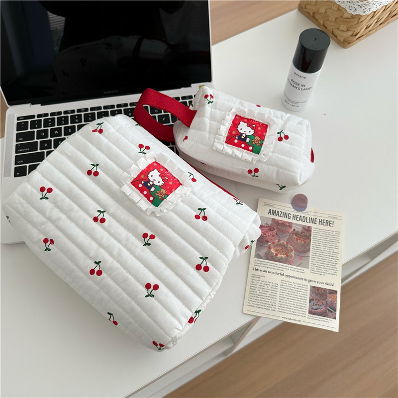 Cherry cat makeup bag, large capacity, Ins-style cute storage bag, student portable stationery bag, portable toiletry bag Specification drawing