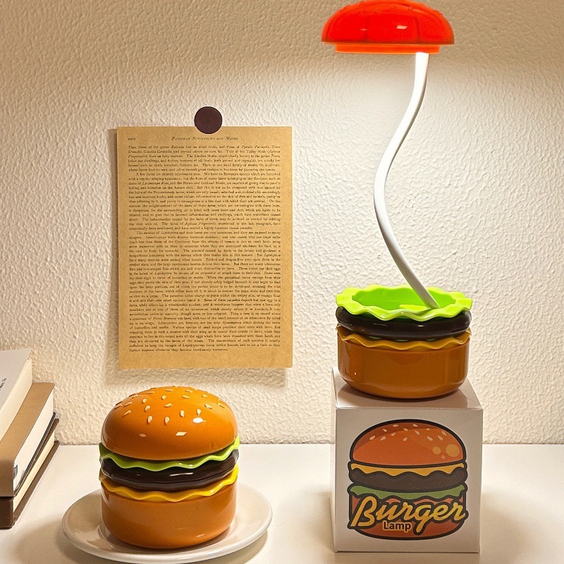 Hamburg Night light, retro and quirky creative desk lamp, student dormitory bedside study lamp, gift box set Application Scenario