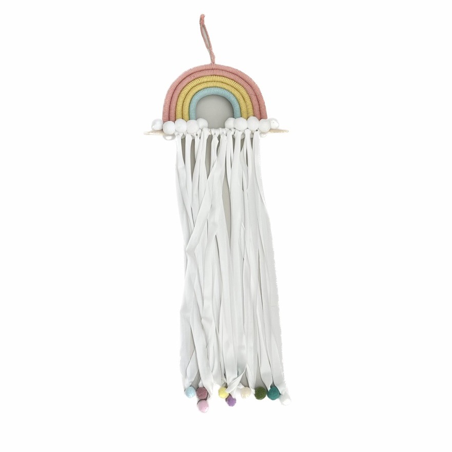 Rainbow tassel hair clip storage wonder, children's bedroom hairball knitting wall hanging hair clip, hair accessory organizing and dressing, wall decoration Item Picture