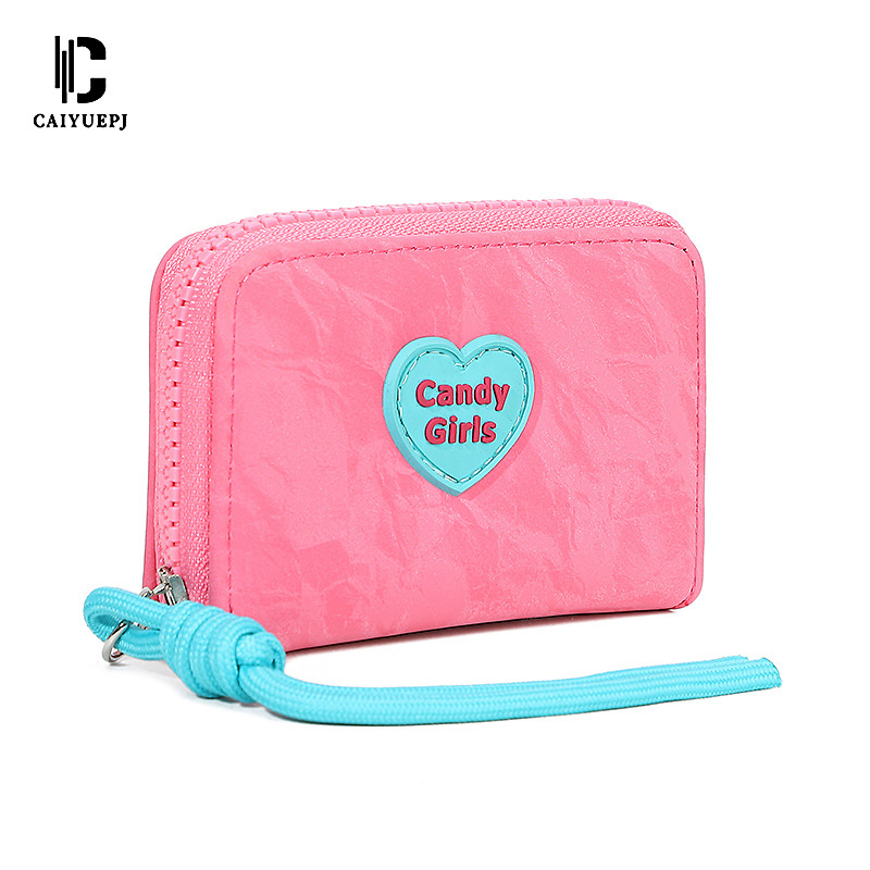 New cross-border short wallet, heart-shaped candy card case, zipper mini coin purse, INS lanyard organ card case Item Picture