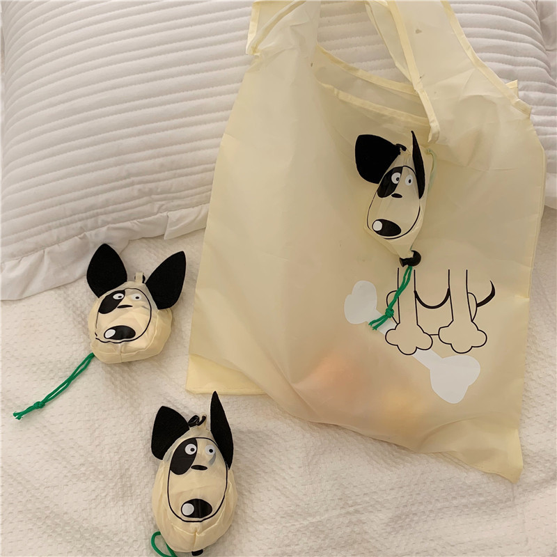 Ins-style simple cartoon dog foldable shopping bag, portable large-capacity eco-friendly garbage bag handbag full figure