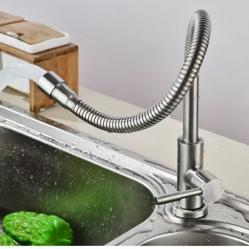 Wholesale of 304 stainless steel universal rotating single cooling kitchen faucet, sink faucet and sink faucet from Southeast Asia details Picture