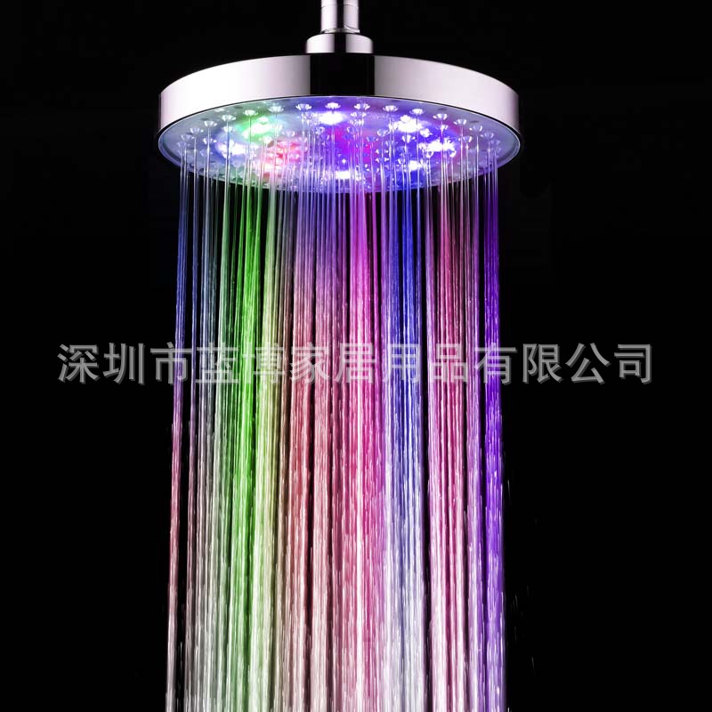Cross-border exclusive 8-inch color-changing ABS circular LED top-spray seven-color/temperature-sensitive three-color shower head 8030-C2 Specification drawing