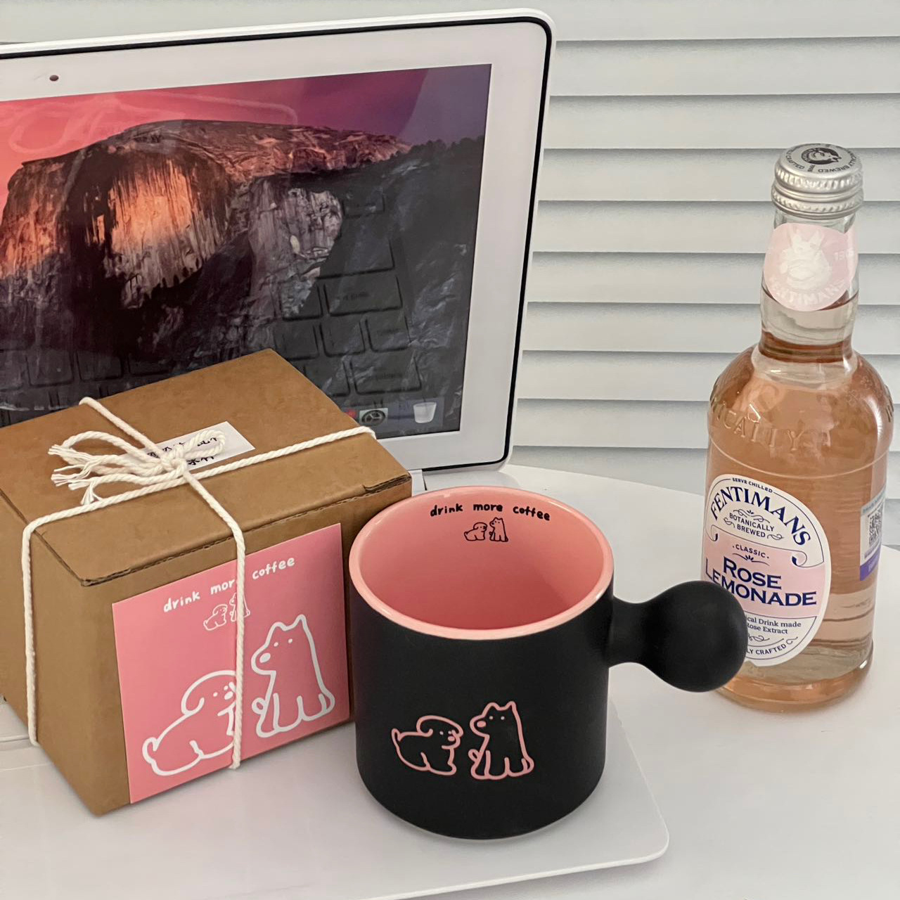 blackpink cartoon dog frosted ball cup, ins sweet and Cool style home breakfast coffee cup, Ceramic cup, straight tube cup details Picture