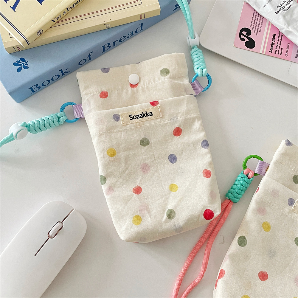 54113 Color polka dot lanyard mobile phone case, new style, portable mobile phone storage, hand-held miscellaneous coin purse for women details Picture