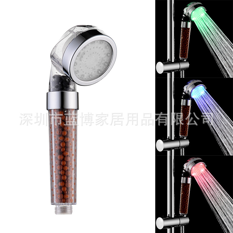 Negative ion LED shower head SPA temperature-controlled three-color temperature-sensing color-changing/seven-color color-changing shower head 8008-A23 full figure