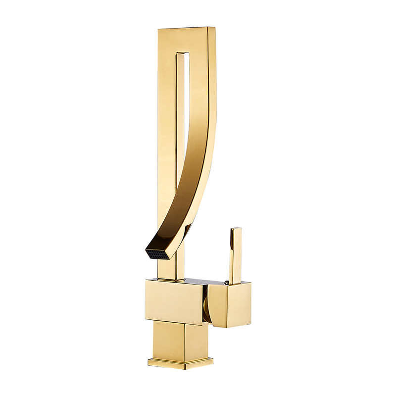 European and American artistic, personalized and creative washbasin, black faucet, all-copper, cold and hot water brushed and baked paint, golden faucet details Picture