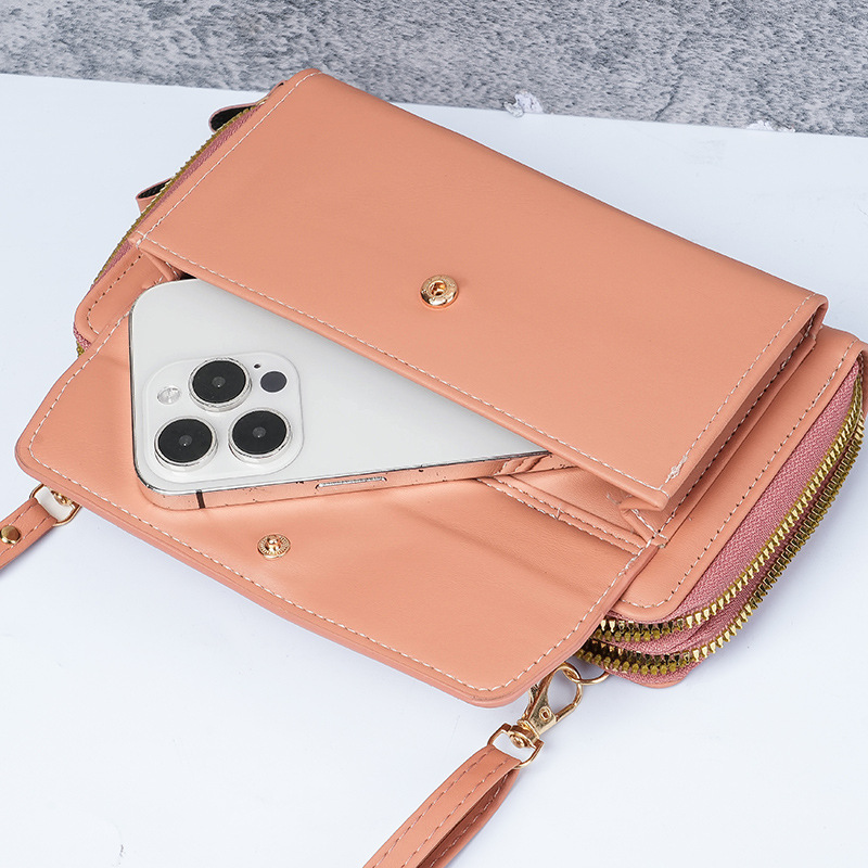2025 New style women's crossbody bag, Korean-style fashionable single-shoulder bag, versatile, large-capacity double-zipper mobile phone bag for women wholesale Specification drawing