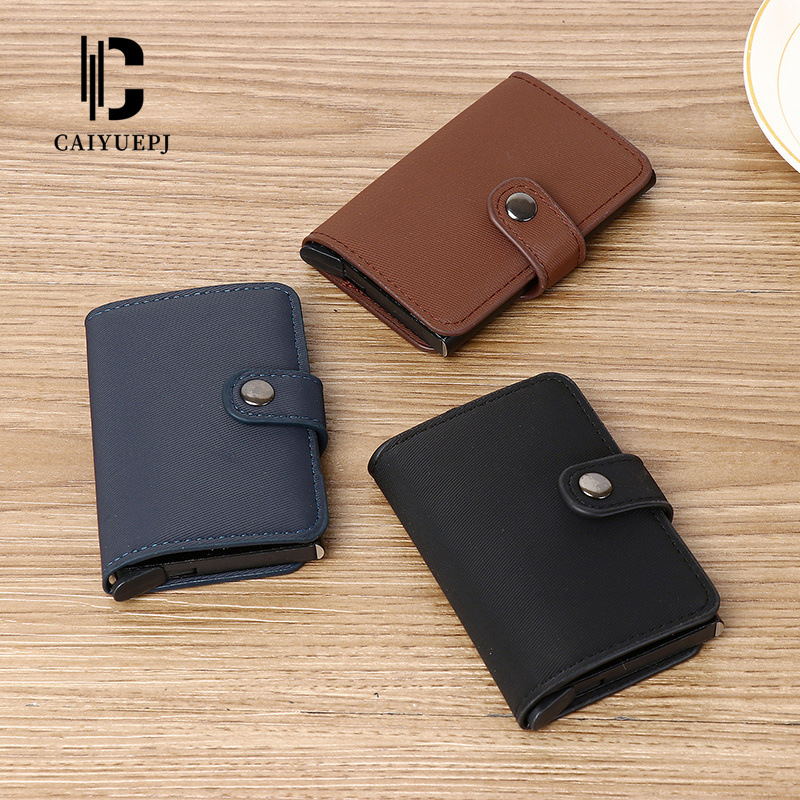 Men's small card case, ID card bag, European and American buckle, RFID automatic card spring, retro card holder, anti-magnetic card holder storage bag Specification drawing