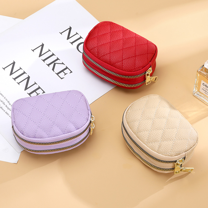 Factory direct sales of new diamond-shaped embroidered thread coin purse, keychain storage bag, double-zipper, large-capacity card case for women Specification drawing