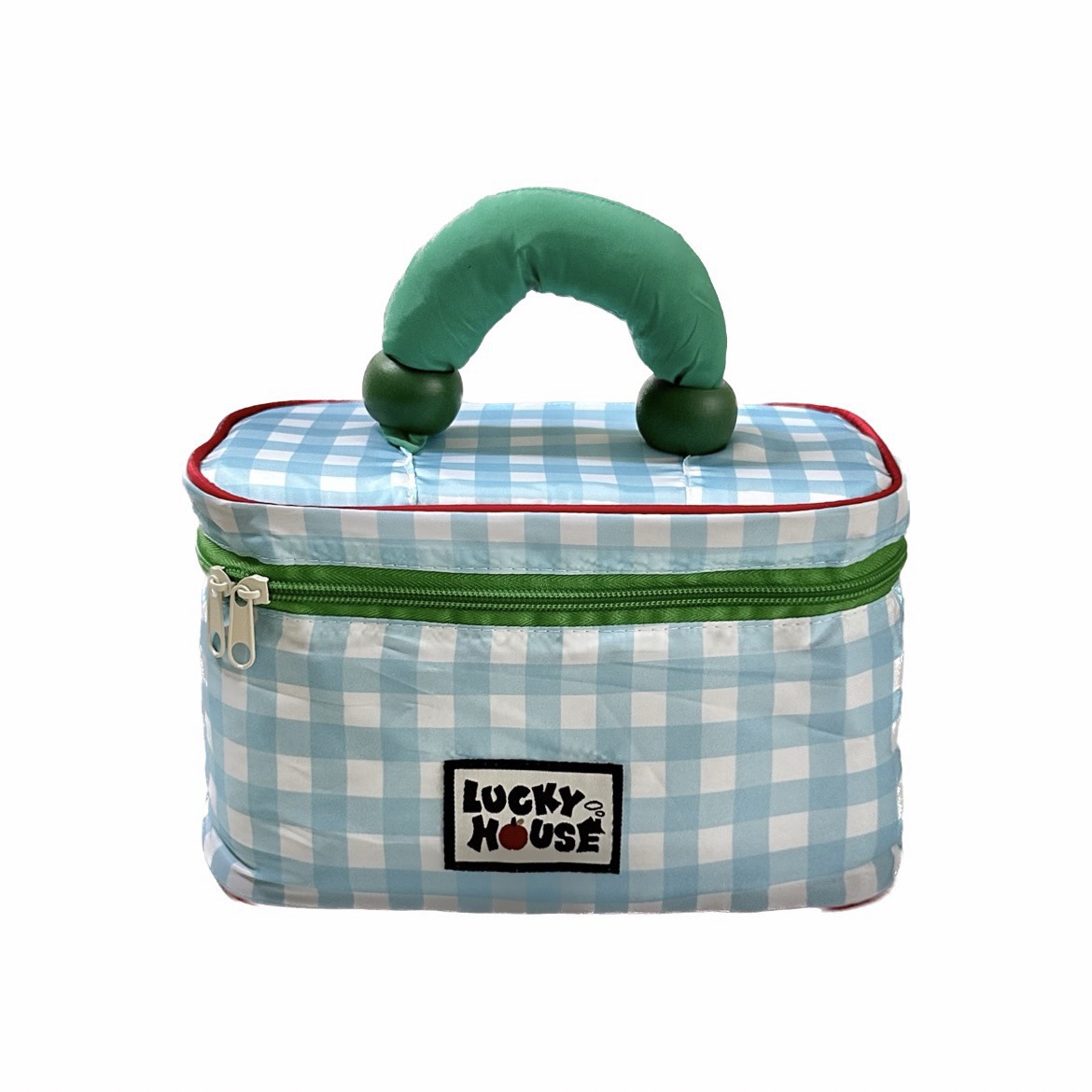Lucky color-blocking makeup bag, ins style, high appearance level, green checkered travel portable large-capacity toiletry bag and storage bag Item Picture